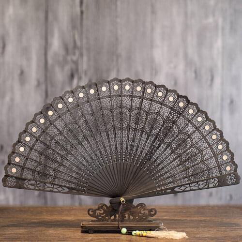 Hollow out collectables - autograph ebony restoring ancient ways the sandalwood fan fan fan Chinese arts and crafts