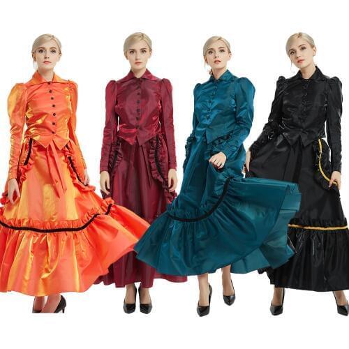 Women Colonial Costumes Vintage America Civil War Carnival Bustle Ball Gown Dress