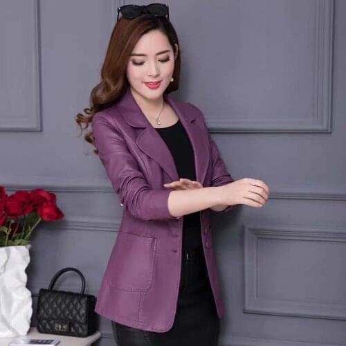 Women Leather Jacket Fashion Casual Style Solid Color Outwear Spring And Autumn Patchwork Overcoat