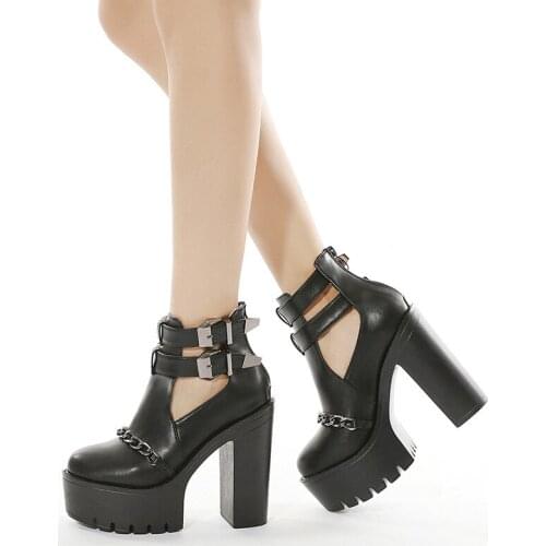 2021 large size rivet chain European and American foreign trade new platform womens shoes thick heel ankle boots