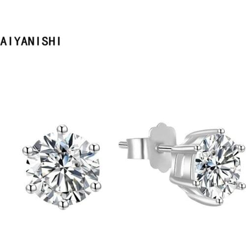 AIYANISHI 925 Sterling Silver 2CT Round Stud Earrings Woman Fashion Jewelry Wedding Engagement Silver Stud Earrings Party Gifts