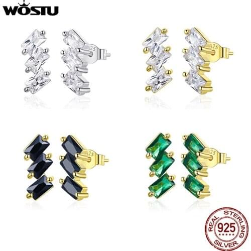 Wostu Earring 925 Sterling Silver Ear Studs Gold Color Bijoux Stud Earrings With Geometry Zircon For Women Fine Jewlery FIE1051