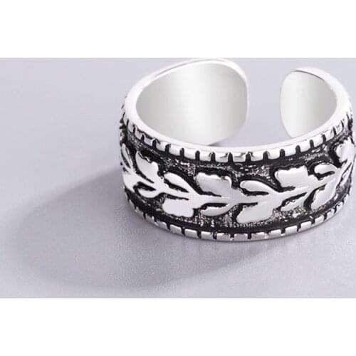 Sole Memory Vintage Leaves Cute Olive 925 Sterling Silver Female Resizable Opening Rings SRI944