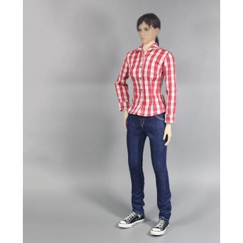 1/6 Scale ZY5030 Female Denim Slim Trousers Clothing Women Sexy Red Plaid Shirt Clothes For 12" Action Figures Body Doll Toy