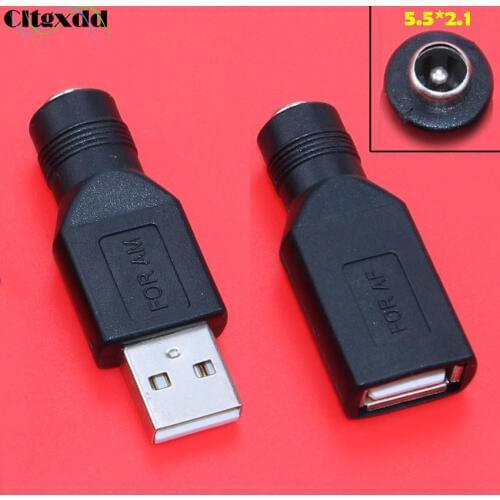 Cltgxdd 1pcs DC jack 5.5 * 2.1mm 5.5X2.1mm female to USB 2.0 male female DC Power Plugs Connector Adapter for Laptop PC