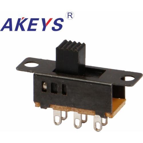10PCS SS-23D32 2P3T-G5 Double pole three throw 3 position slide switch 6 solder lug pin DIP type without fixed pin black shell