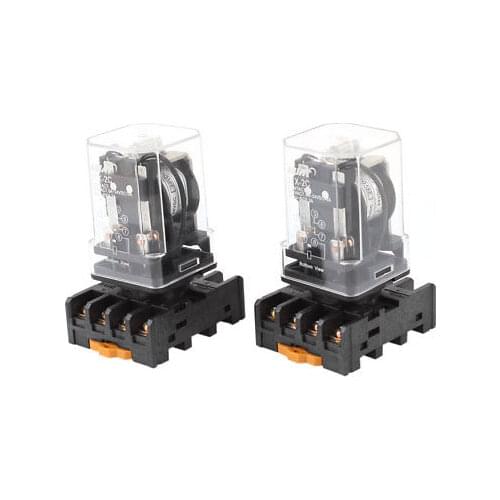 2 Pieces JTX-2C DC 24V 8 Pins DPDT Coil Power Relay w 35mm DIN Rail Socket