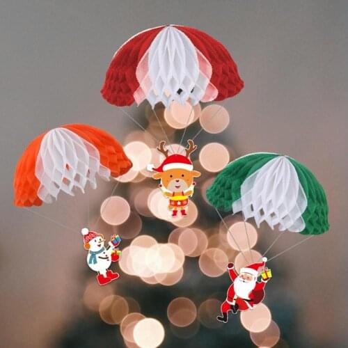 3/5Pcs Honeycomb Elk Pendant Hanging Santa Snowman Parachute Home Decoration