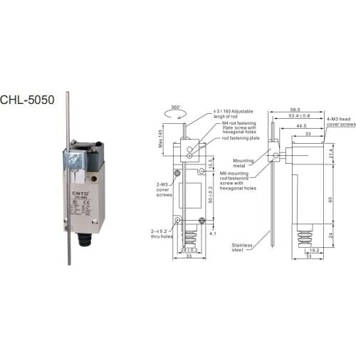 4Pcs/Lot Top Quality Original CNTD CHL-5050 Adjustable Arm Limit Switch/Micro Switch , Metallic bottom shell