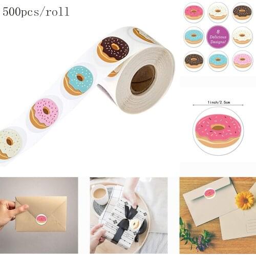 500pcs/roll Stickers Stylish Donut Stickers Delicious Looking 8 Kinds Shandmade White Labels Stickers For Cake Bread Baking
