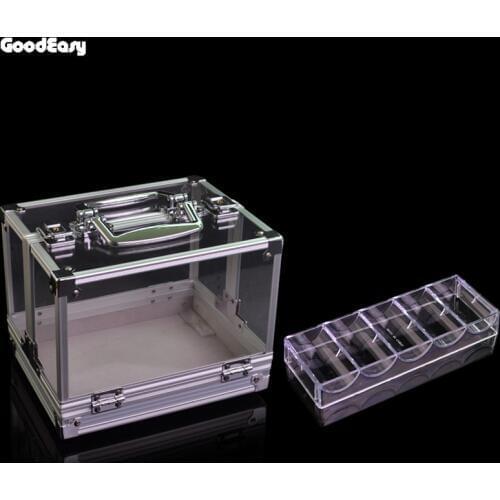 High Quality 600PCS Portable Poker Chips Suitcase Large Cases With Password Acrylic Transparent Double Open Coin Boxes
