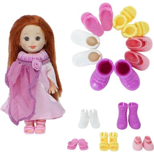 BJDBUS Random 5 Pairs Mini Slippers Flat Shoes Casual Daily Wear Dollhouse Dress Up Clothes Accessories for Kelly Doll Kid Toy