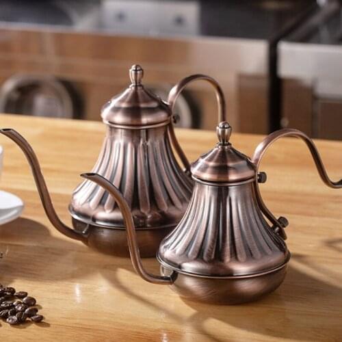 Bronze Coffee Over Drip Pot Fine Mouth Coffee Pot Long Gooseneck Spout Bronze 304 Stainless Steel DIY Coffe Maker Teapot