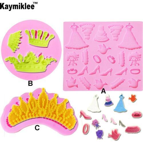 C230 DIY Crown Wedding Dress Rings Silicone Mold Fondant Cake Decorating Baking Tools 3PCS/SET