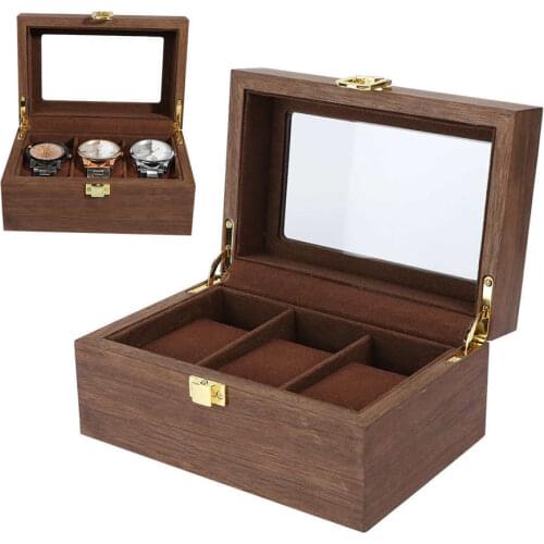 3 Grids/Slots Wooden Watch Display Box Watch Jewelry Storage Case Organizer Transparent Cover Watchmaker Accessory Fashion Gift