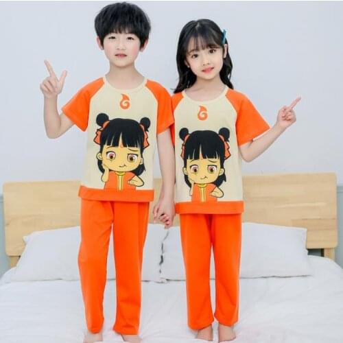Baby Boys Nightwear Summer Childrens Pyjamas short Sleeves Girls Sleepwear Tshirt pants Suit Kids Cartoon Pajamas Clothing-Sets