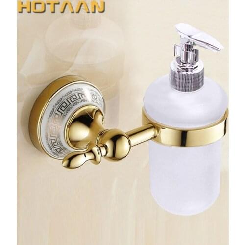 Free Shipping Gold Color Wall Mounted Toilet Soap Dispenser Holder with Glass Bottle Chrome Stainless Steel Bathroom Accessory