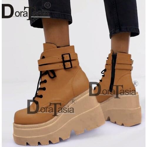 DORATASIA 2020 Brand New Womens Ankle Boots Lady High Platform Shoes Woman Autumn Wedges High Heels Boots Women Big Size 35-43