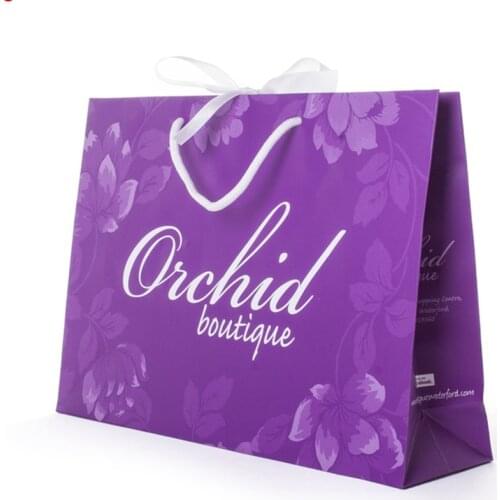 Violet purple color printing logo paper bag for Skincare, Cosmetics, skincare, natural products,jewelry ribbon
