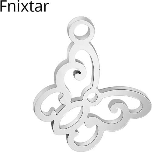 Fnixtar DIY Butterfly Cutting Charms Polished 316L Stainless Steel Animal Charms 12.5*15.2mm Handmade Jewelry Pendant 20pcs/lot