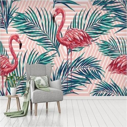 Flamingo leaves tropical rainforest background wall factory wholesale wallpaper mural custom photo wall