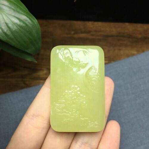 H40#Hetian jade yellow mouth material Buddha Buddha world pendant, solemn and solemn