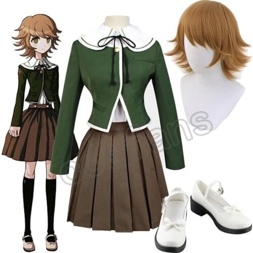 Anime Danganronpa Fujisaki Chihiro Cosplay costumes School Uniform Coat Shirt Dress Outfits Danganronpa Halloween Costumes Shoes