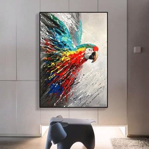 Colorful Parrot Animal Watercolor Painting on Canvas Art Poster and Print Abstract Art Wall Picture for Living Room Decor