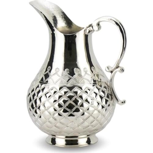 Morya Copper Water Pitcher with Lid Beverage Carafe Elegant Decanter Jug Juice Handmade Vintage Style Buttermilk Drinkware White 2L