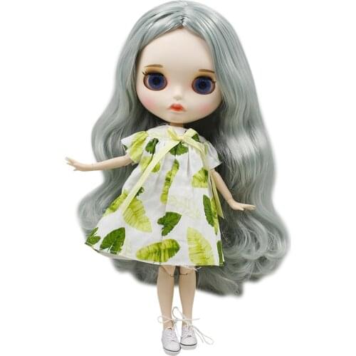 ICY DBS Blyth Doll 30cm white skin Light green mixed long curly hair 1/6 JOINT body matte face with eyebrows Lip gloss DIY toy