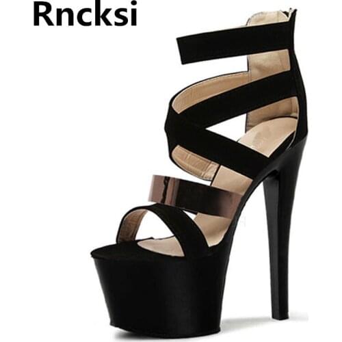 Rncksi Summer Girls Sexy Straps 17cm High Heels Sandals Sexy Platform Women Sandals Wedding Pole Dance Party Dress Sandals
