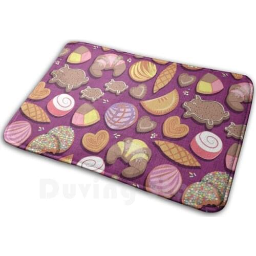 Mexican Sweet Bakery Frenzy / / Pink Background / / Pastel Colors Pan Dulce Mat Rug Carpet Anti-Slip Floor Mats Bedroom Food