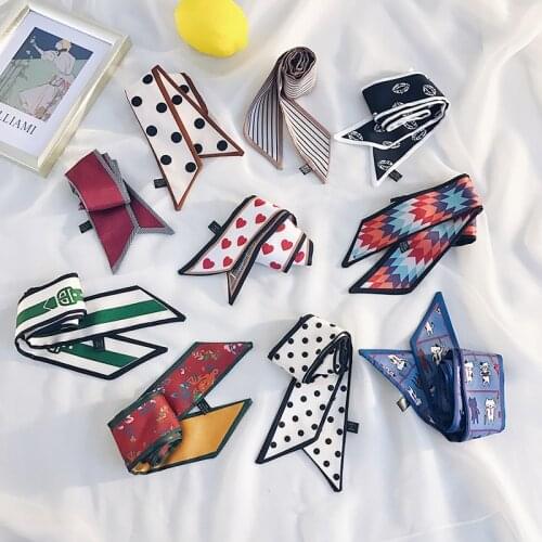 Cute Skinny Hair Scarf For Women Silk Satin Headband Fashion Printed Bag Scarfs For Ladies 90*5cm Long Wrist Ribbon Neck Scarves