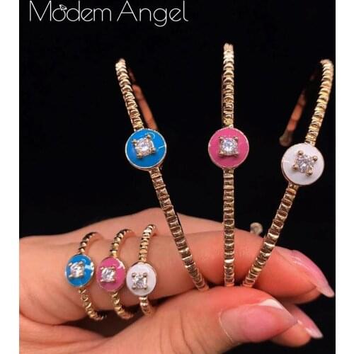 ModemAngel New Arrive Luxury Delicate Special Convolution Shing Mixed Cubic Zirconia Wedding Saudi Arabic Dubai Bangle Ring Set