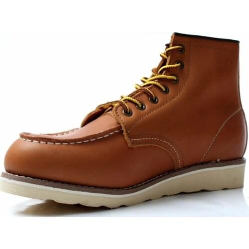 2021Winter Vintage Genuine Leather Ankle Motorcycle Boots Wings Square top Men Casual Dress Work Red Boots Shoes Men Punk Boots