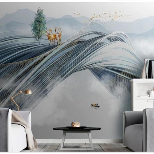 Custom mural wallpaper 3D modern abstract three-dimensional ink landscape scenery elk background wall decorative painting