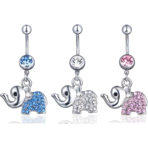 New Fashion Personality Cute Colorful Rhinestone Elephant Belly Rings for Women Sexy Body Piecing Jewelry