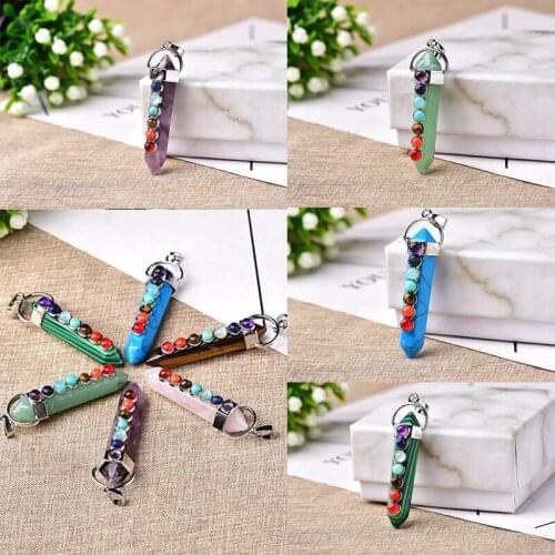 Wholesale Natural Crystal Seven Chakra Necklace Energy Jewelry Pendant Reiki Health Amulet for Girl Boy Womans Mens Charm Gifts