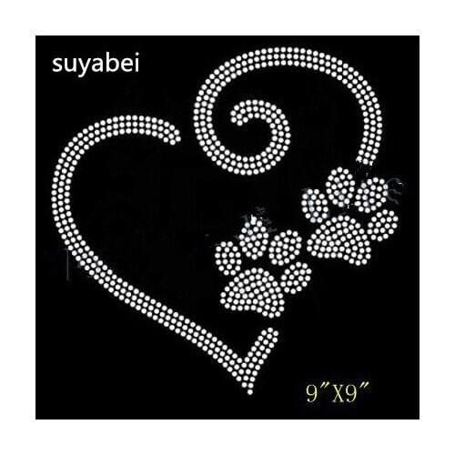 2pc/lot Heart sticker appliques transfers design iron on transfer patches hot fix rhinestone transfer motifs fixing rhinestones
