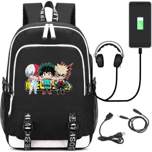 My Hero College Peripheral Backpack USB Rechargeable Schoolbag Students Backpack Computer Bag