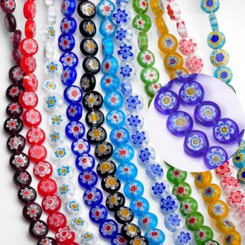 Flat Round 8mm Flower Patterns Millefiori Glass Loose Crafts Beads Lot For DIY Jewelry Making Findings