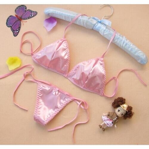 Sexy Lace-up Satin Bra Set Japanese Temptation Sexy Female Lingerie Hollow Out Bikini Cute Three-point Women Bras Thongs
