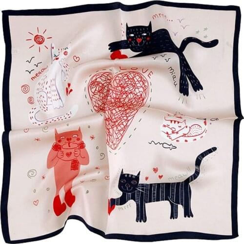 Cat Silk Scarf Fashion Foulard Satin Shawl Scarfs Small Size 53*53cm Square silk Hair / Head Scarves Women bandana