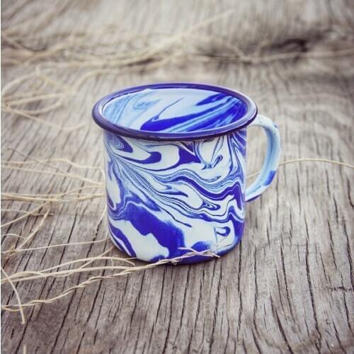 Blue glacier, enamel mug, coffee, milk retro cup