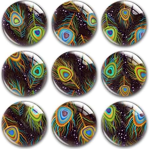 Handmade Peafowls Maurya Peacock Bird Feather Round Photo Glass Cabochons Demo Flat Back DIY Jewelry Making Findings Accessory