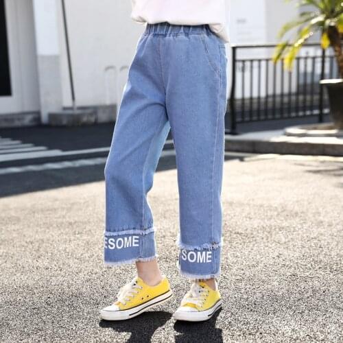 Spring And Autumn Girls' Geans 2021 New Wide-Ieg Casual Trousers, Iarge Childrens Korean Version Of Ioose-Fitting Trousers