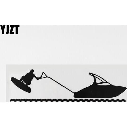 YJZT 18.2CMX5.1CM Cool Wakeboard Water Skiing Speedboat Vinyl Car Sticker Black/Silver 8A-0842