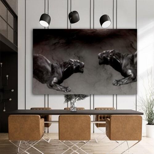 Wangart leopard Fight for hegemony Oil Painting Wall Picture For Living Room Canvas Modern Art Poster And Print