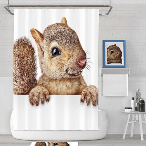 Fun Deer Cat Squirrel Waterproof Shower Curtain Cute Animal Bathroom with Hooked Shower Curtain Home Decor