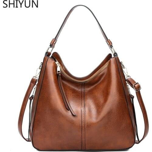 SHIYUN Retro Women Shoulder Bag High Quality PU Leather Vintage Handbags New Casual Brown Brand Female Totes Crossbody Bags Lady